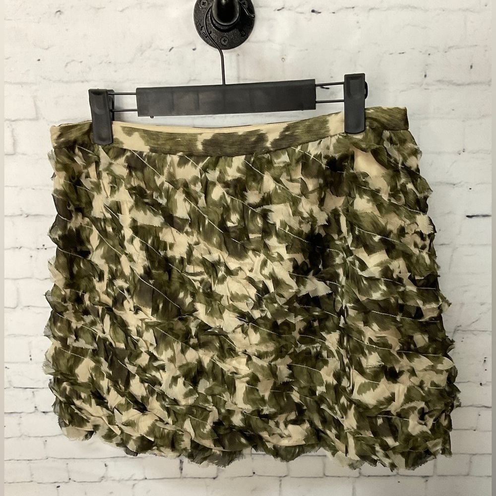 J‎ Crew Women Silk Army Green Camouflage Animal Print Mini Skirt Sz 4 T2